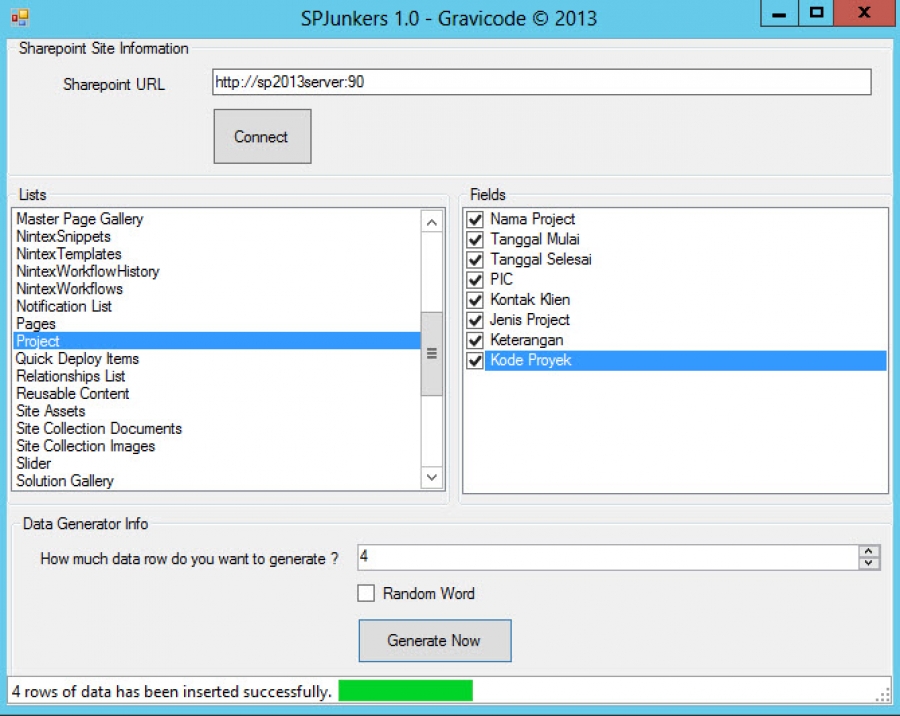 SPJunkers 1.0, Help you to generate dummy data in Sharepoint list